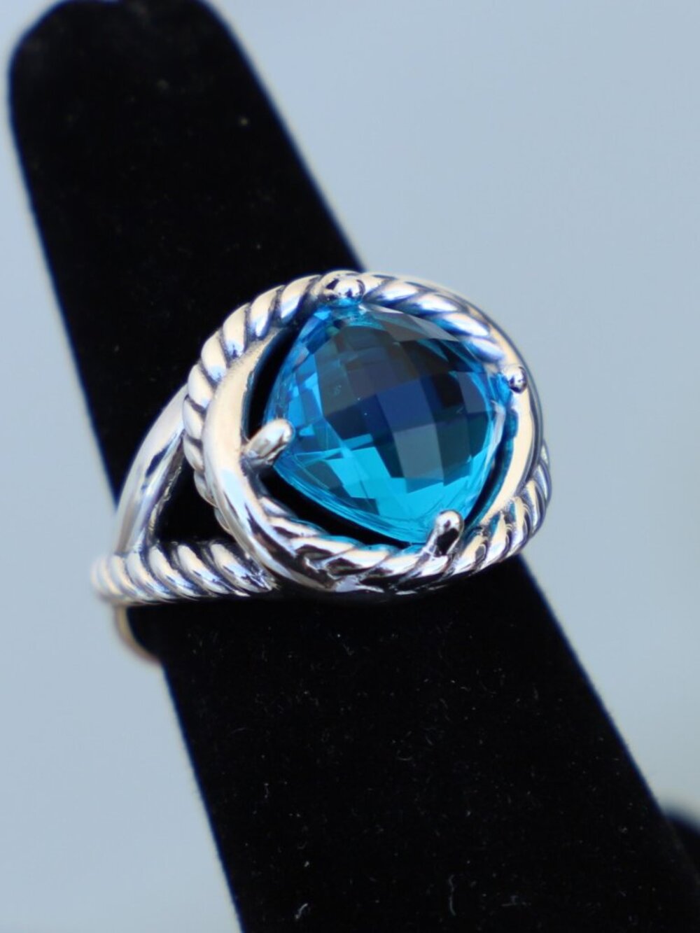 David Yurman Sterling Silver 11mm Infinity Ring with Blue Topaz size 7